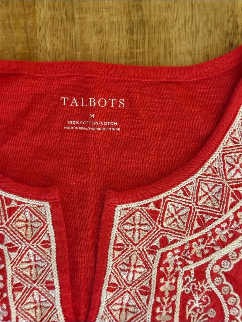 Talbots Red Embroidered Sleeveless Cotton Top | Size Medium | Boho